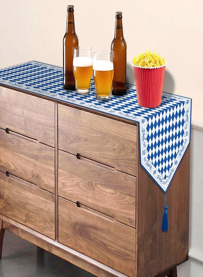 Moitkptt 2 Pcs Oktoberfest Table Runner with Tassels 12 x 71 Inch Blue and White Table Decorations for Octoberfest Party, Beers Festival Dresser Scarves for Dinner Party Decor Supplies - Image 5