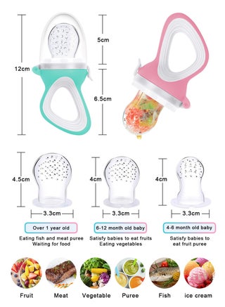 2-Piece Baby Fresh Food Feeder with 3 Sizes Silicone Pouches, Fruit Teether Pacifiers in Appetite Stimulating Colors - view 2
