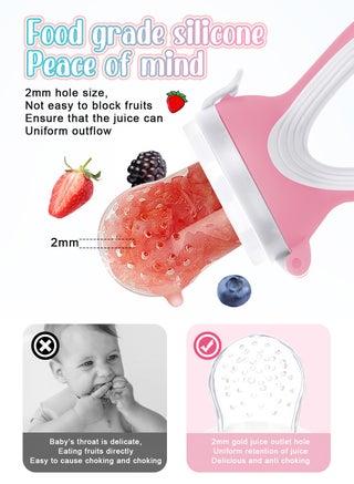 2-Piece Baby Fresh Food Feeder with 3 Sizes Silicone Pouches, Fruit Teether Pacifiers in Appetite Stimulating Colors - view 3