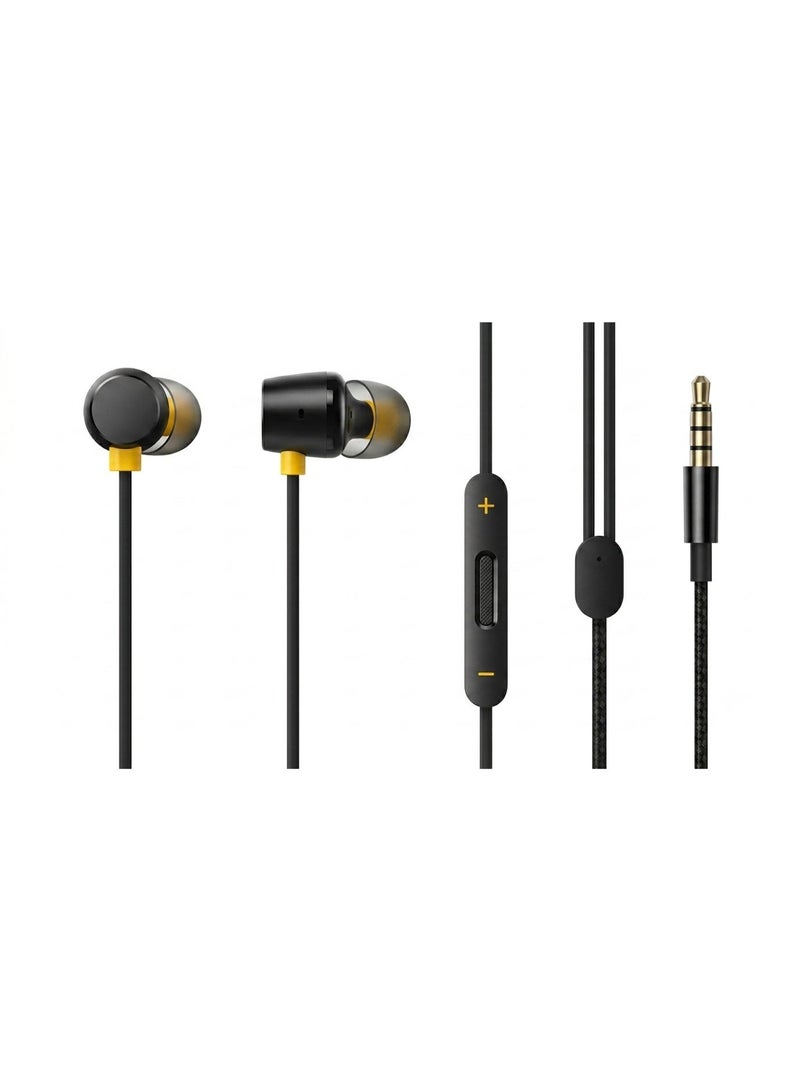 realme Buds Classic Wired Earphones with Durable Braided Cable & 3.5mm AUX Jack - Black - Image 1