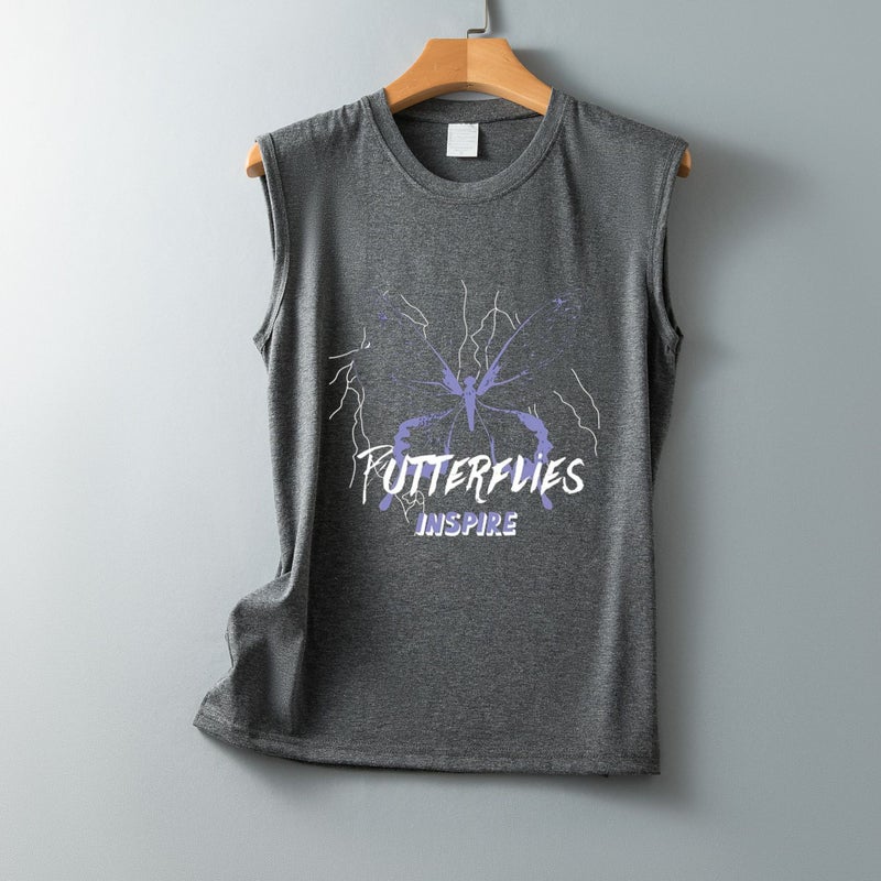 Spring AliExpress Cross-border shirt New Letters Butterfly Printed Loose Round Neck Sleeveless T-shirt - Image 1