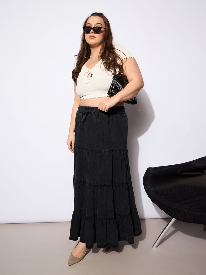 SASSAFRAS Sassafras Plus Size A-Line Tiered Maxi Skirt with Drawstring  - Image 2