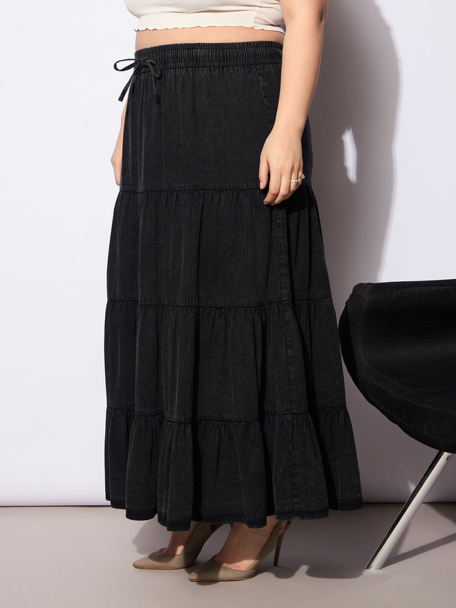 SASSAFRAS Sassafras Plus Size A-Line Tiered Maxi Skirt with Drawstring  - Image 3