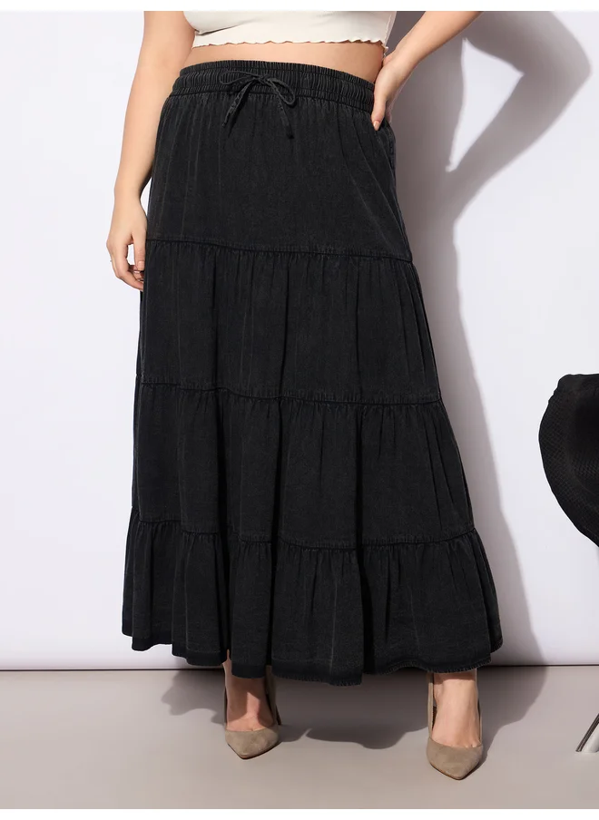 ساسافراس Sassafras Plus Size A-Line Tiered Maxi Skirt with Drawstring