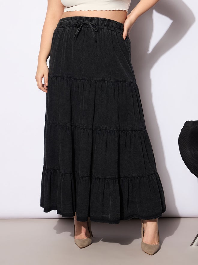 SASSAFRAS Sassafras Plus Size A-Line Tiered Maxi Skirt with Drawstring  - Image 1
