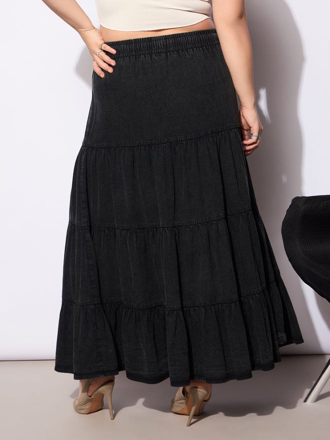 SASSAFRAS Sassafras Plus Size A-Line Tiered Maxi Skirt with Drawstring  - Image 5