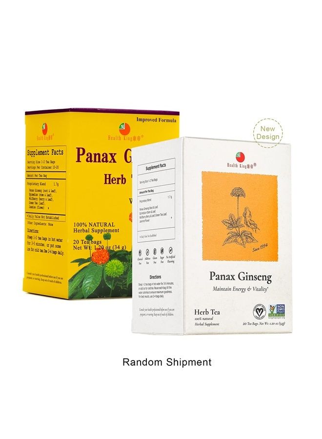 Panax Ginseng Herb Tea, Teabags, 20 Count Box