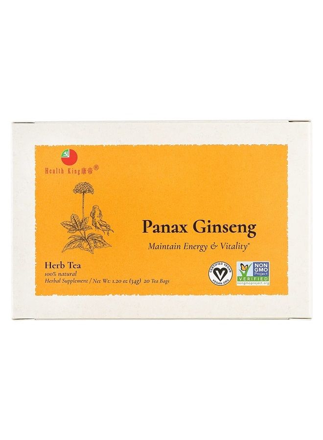 Panax Ginseng Herb Tea, Teabags, 20 Count Box