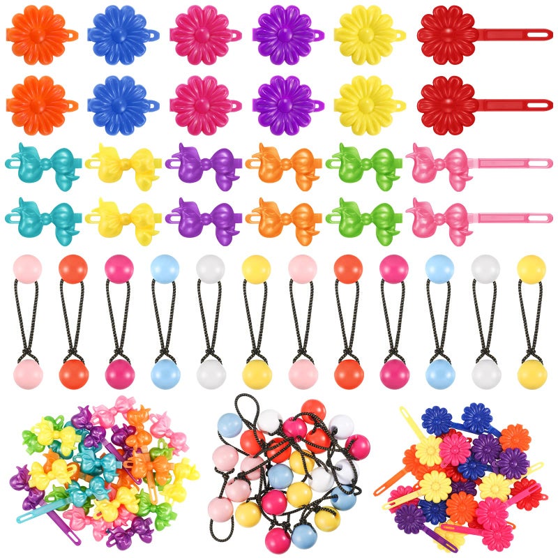Giegxin 60 Pcs Self Hinge Hair Barrettes Ball Bubble Hair Accessories for Girls Set Plastic Girls Barrettes Clips Assorted Elastic Ponytail Holder Toddler Ball Tiesovely Style
