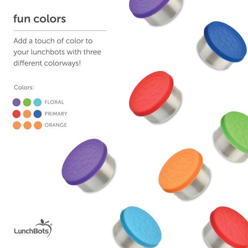 LunchBots Tiny Dips Condiment Containers - Set of 3 - Perfect Portion Cups - Spill Proof Lunch Box Sauce Container with Lid - Food Grade Stainless Steel - 1.5oz - Dishwasher Safe - Floral Lids - Image 3