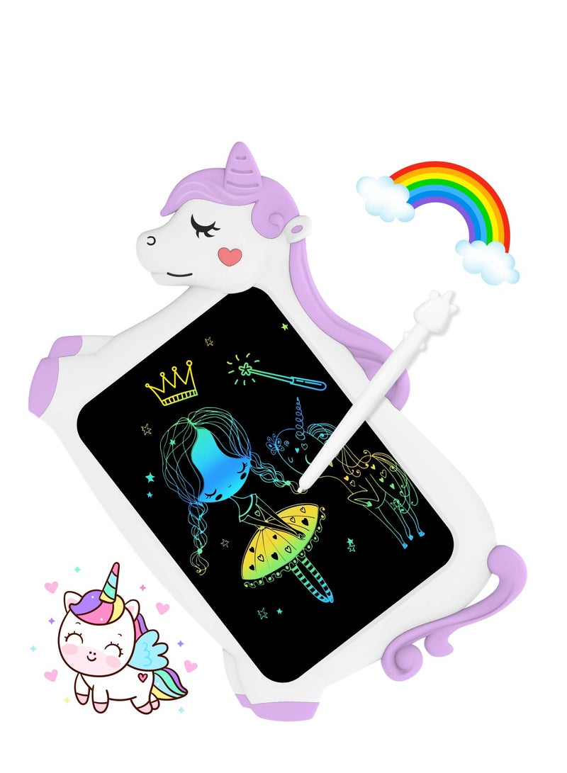 لوحة كتابة LCD يونيكورن للأطفال، ألعاب لوحات الرسم هدايا للم toddlers 2 3 4 5 6 7 سنوات، أولاد وبنات وسادة رسم سحرية، لعبة تعليمية سفر يونيكورن، هدايا عيد الميلاد - Image 1
