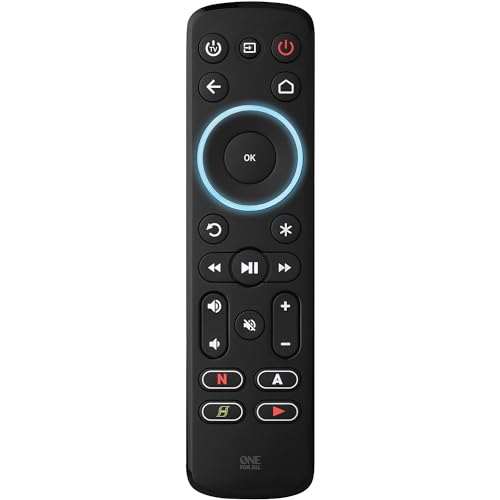 One For All Streamer Remote (New, in Retail Packaging) – Controls up to 3 Devices - (IR) - Control Your Streamer Box, TV and Sound bar – Learning Feature - Backlit Keys - Black – URC7935 - Image 1