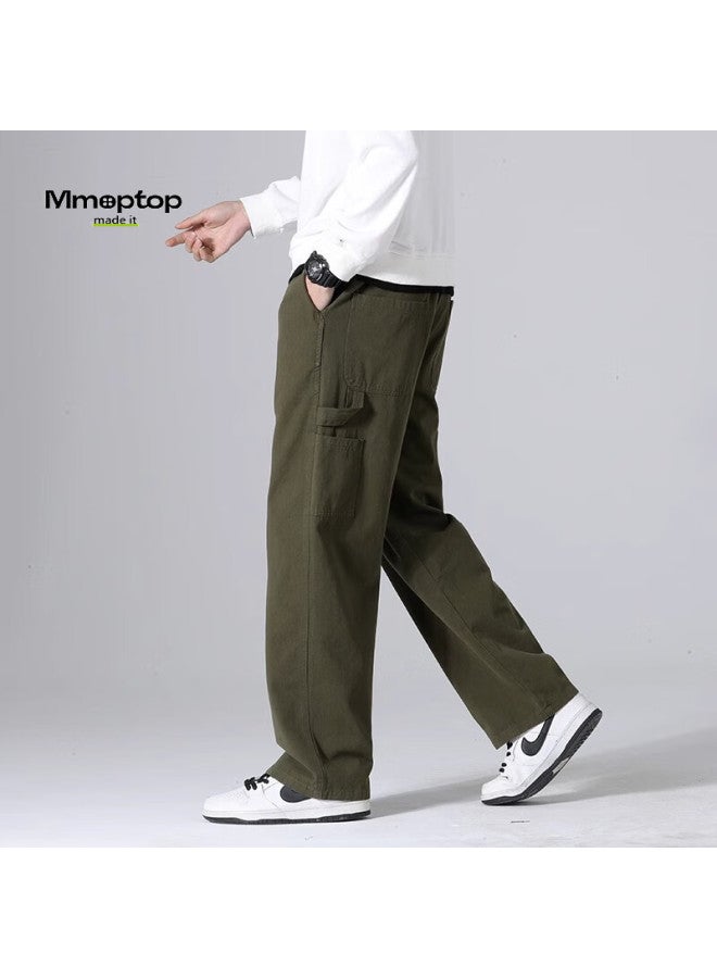 Mmoptop Style Cargo Pants For Men, Autumn And Winter Loose-fit Pure Cotton Vintage Logging Straight-leg Casual Pants 8335 Army Green 2XL - Image 3