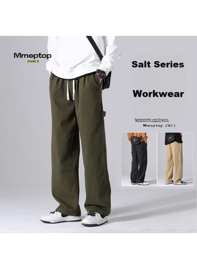 Mmoptop Style Cargo Pants For Men, Autumn And Winter Loose-fit Pure Cotton Vintage Logging Straight-leg Casual Pants 8335 Army Green 2XL - Image 2