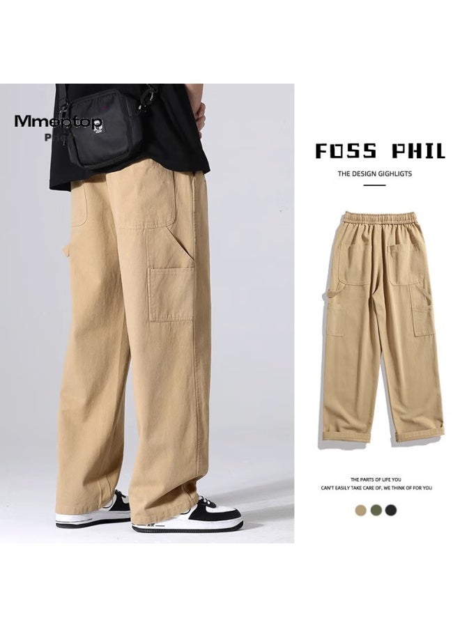 Mmoptop Style Cargo Pants For Men, Autumn And Winter Loose-fit Pure Cotton Vintage Logging Straight-leg Casual Pants 8335 Army Green 2XL - Image 5
