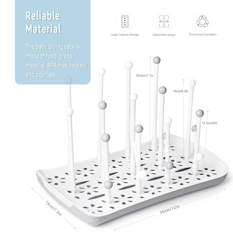 Termichy Baby Bottle Drying Rack with Tray, Termichy High Capacity Bottle Dryer Holder for Bottles, Teats, Cups, Pump Parts and Accessories, Gray - Image 2