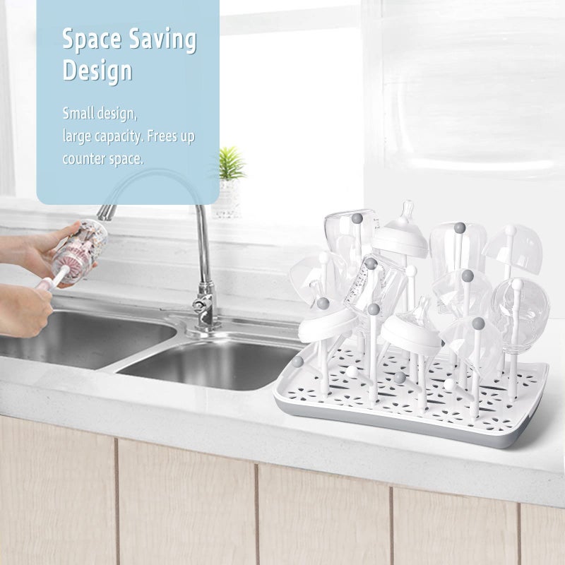 Termichy Baby Bottle Drying Rack with Tray, Termichy High Capacity Bottle Dryer Holder for Bottles, Teats, Cups, Pump Parts and Accessories, Gray - Image 4