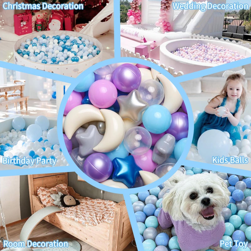 GOGOSO Ball Pit Balls Stars Moon Shapes Plastic Pitballs for Toddler Play Tent Baby Photo Props Kids Pool Water Toys Kiddie Pool Party Decor Blue Purple 100pcs - Image 4