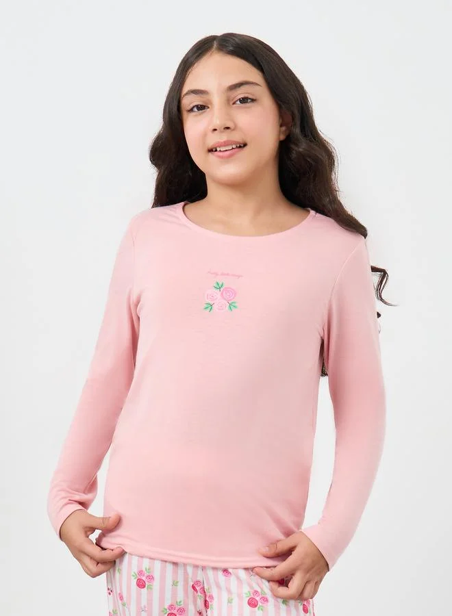 ستايلي Styli Printed Long Sleeves T-Shirt and Floral Pyjama Set