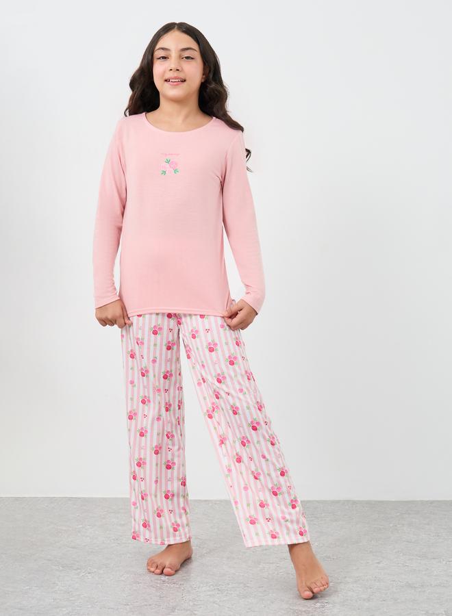 ستايلي طقم بيجامة بأكمام طويلة مطبوعة من ستايلي وزهور - Image 3