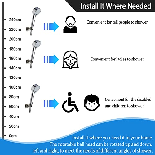 YDmeet Shower Head Holder All Metal Handheld Shower Wand Bracket Adhesive Shower Wall Mount Holder Brass Shower Spray Holder Brushed Nickel, Drill Free Glue Installation - Image 5