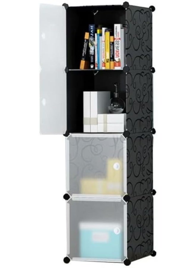 4-Cube Detachable Storage Cabinet Black/White 39x37x147cm