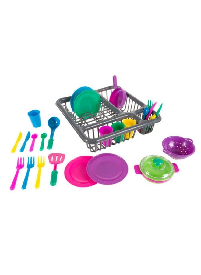Hey! Play! Kids Play Dish Set, 27 Piece Tableware Dish Set with Dish Drainer - for Kitchen Playset and Pretend Food, Toys for Boys and Girls - Image 1