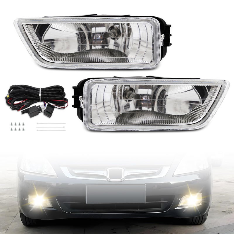 YLT AUTO Fog Light Fits 20032007 For Honda Accord 20042008 For Acura TL Assembly A Pair of LHRH Replacement with Halogen Bulbs and Switch Harness Kit Clear Lens fog lamp