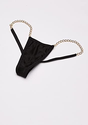 BodyZone Women's Tiny Low Back T W/Chain Straps Underwear, Black, One Size - Image 2