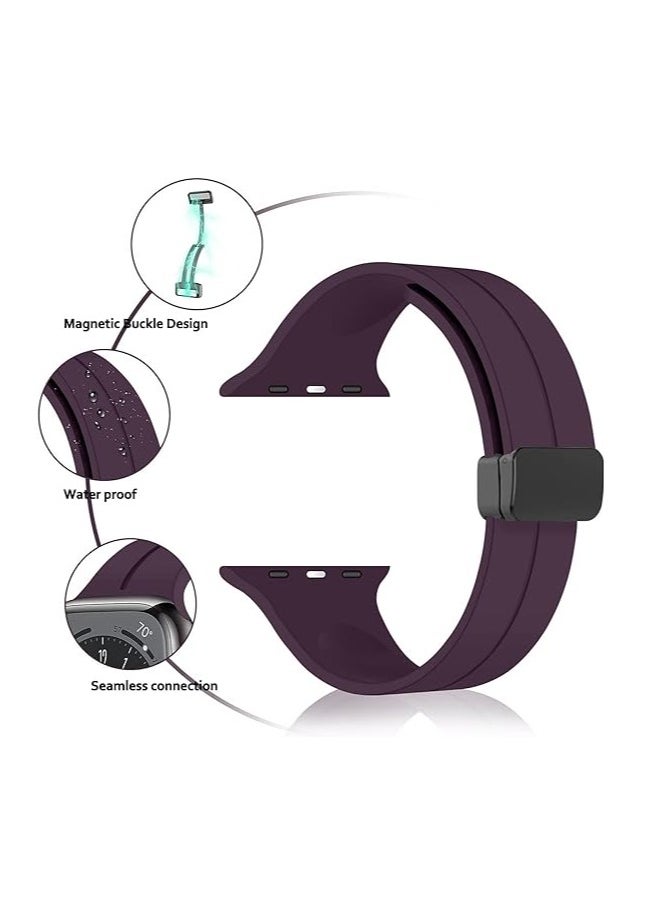 ten.tech - TenTech Silicone Magnetic Sports Band for Apple Watch Ultra/Ultra 2, Size 49mm 45mm 44mm 42, Soft Band for iWatch Series 9/8/7/6/5/4/3/2/1/SE - Purple - Image 1