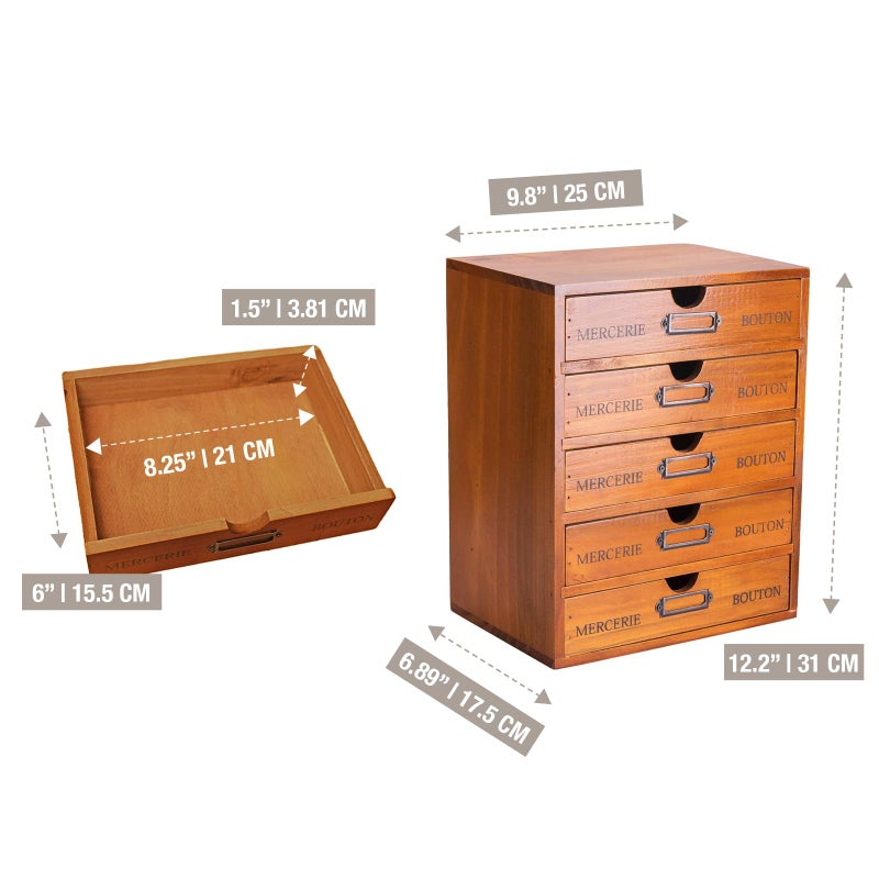 Primo Supply Vintage 5-Drawer Wooden Desk Organizer - Craft Storage - Rustic Shelf Drawer - Home Bedazzling, Rhinestone Organizers and Accessories - Embroidery Floss - Apothecary Cabinet, Art Storage I Stackable - Image 3