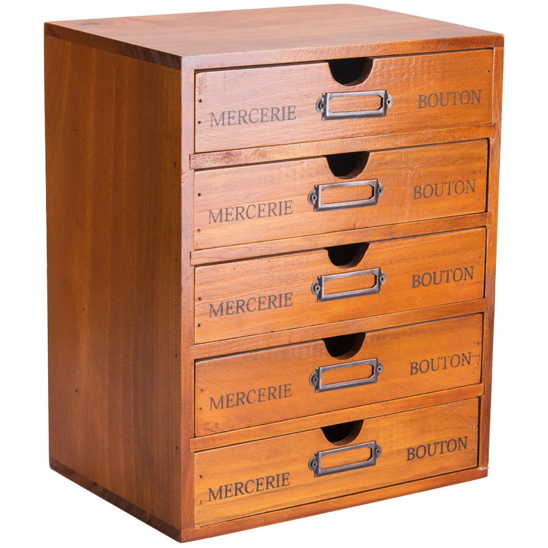 Primo Supply Vintage 5-Drawer Wooden Desk Organizer - Craft Storage - Rustic Shelf Drawer - Home Bedazzling, Rhinestone Organizers and Accessories - Embroidery Floss - Apothecary Cabinet, Art Storage I Stackable - Image 1