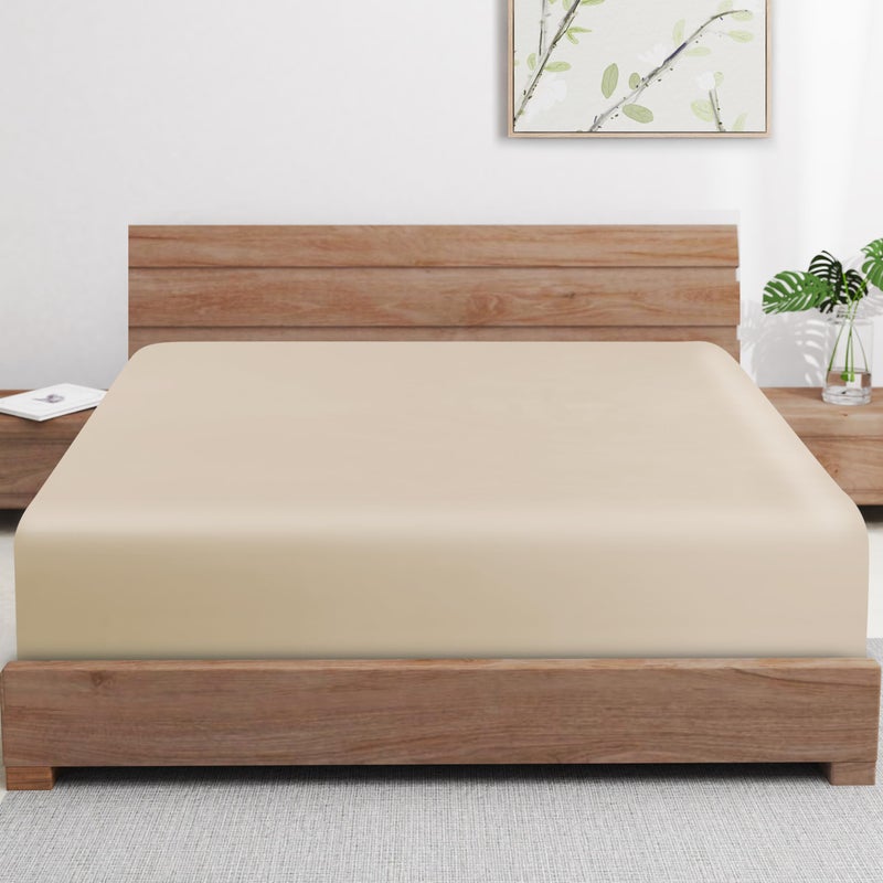 Zaizaihome Bamboo Viscose Cooling Fitted Sheet Queen Size Only  400 Thread Count  16"" Deep Pocket Cooling Bottom Sheets for Hot Sleeper  Silky Soft Breathable (Queen  Beige  - Image 1