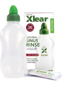 Xlear Xlear Nasal Rinse System with Xylitol, Natural Saline Neti Pot Sinus Rinse with Xylitol, Fast Sinus Pressure and Congestion Relief, 2 Rinse Bottles 