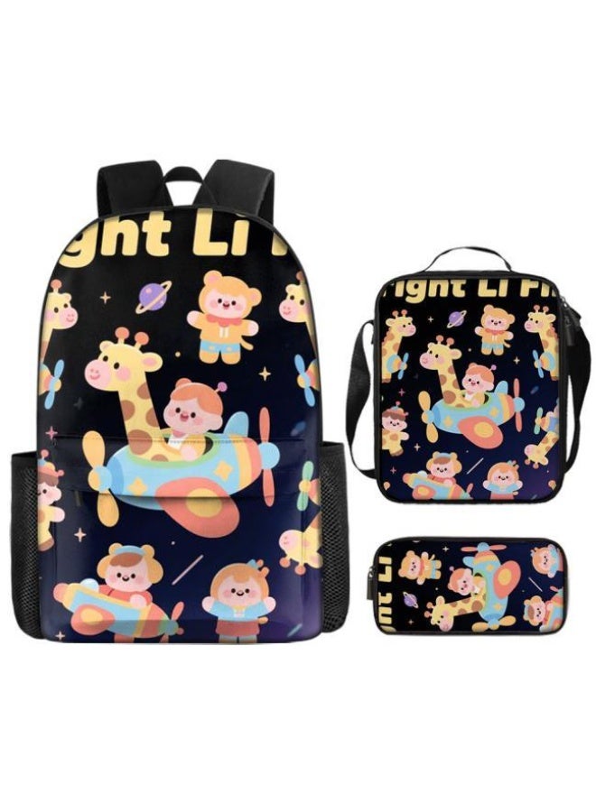 Bright Li Fire Three-piece set of cartoon bags, easily cope with various occasions (students, children, friends' outings, mountain climbing, schooling, etc.) | Backpack + hand-held + stationery bag | School season/holiday gifts - 44 - Image 2