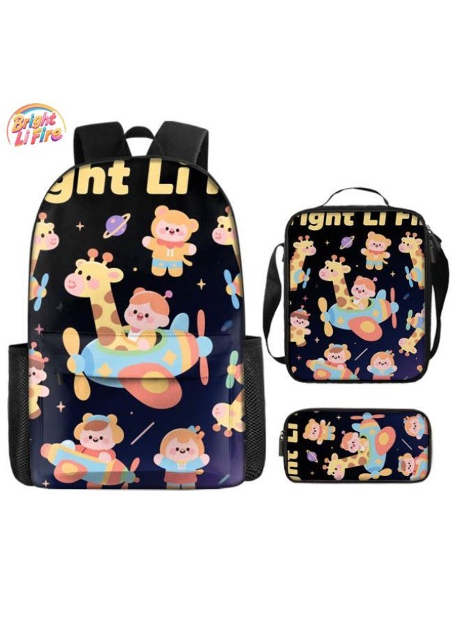 Bright Li Fire Three-piece set of cartoon bags, easily cope with various occasions (students, children, friends' outings, mountain climbing, schooling, etc.) | Backpack + hand-held + stationery bag | School season/holiday gifts - 44 - Image 1