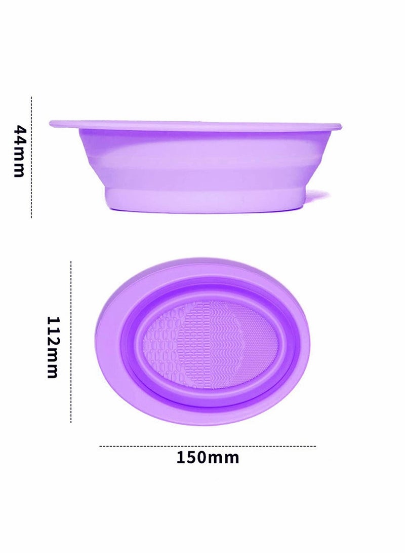 SYOSI Silicone Makeup Brush Cleaning Mat, Cosmetic Brush Cleaner, Brush Cleaning Pad, Foldable Makeup Brush Cleaning Bowl, Suitable for Makeup Brush, Makeup Sponge, Powder Puff (2 Pcs Purple) - Image 5