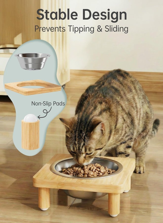 NiHome Elevated Cat Bowls with Food Mat for Indoor Cats, 5 Feeding Positions Raised Cat Bowl Bamboo Stand with 2 Stainless Steel Bowls, Whisker Friendly Dishwasher Safe Pet Food and Water Bowl - Image 5