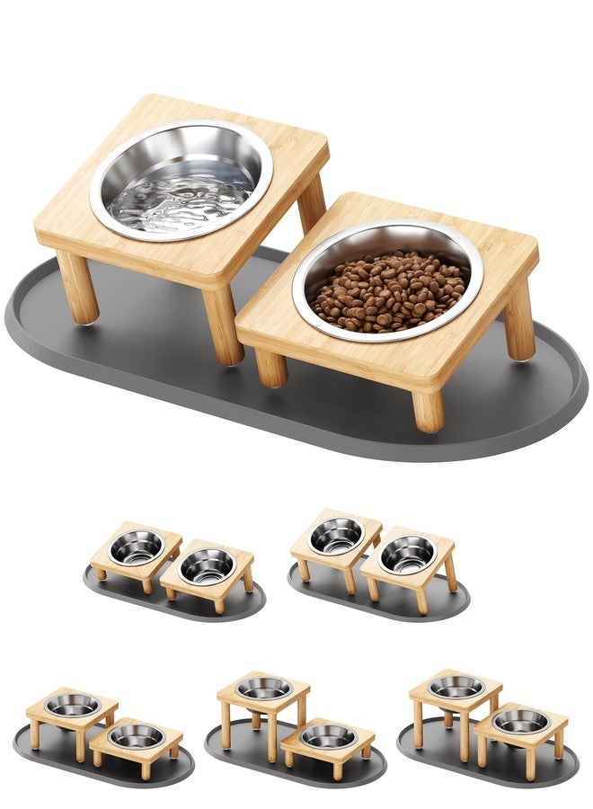 NiHome Elevated Cat Bowls with Food Mat for Indoor Cats, 5 Feeding Positions Raised Cat Bowl Bamboo Stand with 2 Stainless Steel Bowls, Whisker Friendly Dishwasher Safe Pet Food and Water Bowl - Image 1