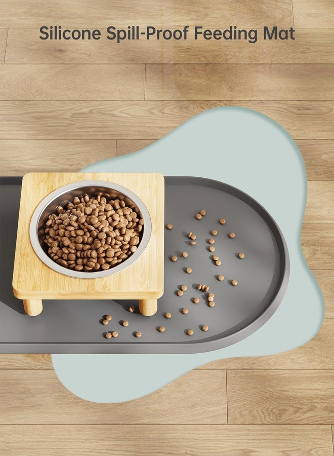 NiHome Elevated Cat Bowls with Food Mat for Indoor Cats, 5 Feeding Positions Raised Cat Bowl Bamboo Stand with 2 Stainless Steel Bowls, Whisker Friendly Dishwasher Safe Pet Food and Water Bowl - Image 4
