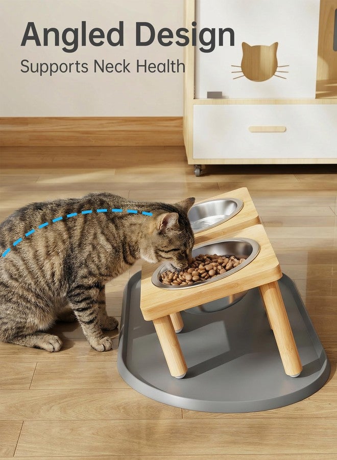 NiHome Elevated Cat Bowls with Food Mat for Indoor Cats, 5 Feeding Positions Raised Cat Bowl Bamboo Stand with 2 Stainless Steel Bowls, Whisker Friendly Dishwasher Safe Pet Food and Water Bowl - Image 3
