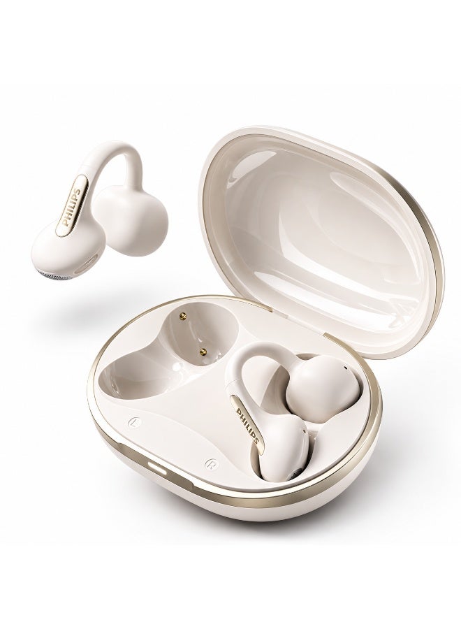 Philips TAQ2520, Earphone,True Open Ear Headphones,True Wireless Earbuds,Long Playtime, IP54 Water and Dust Proof with ANC,AI Call Noise Reduction,3D Surround Sound,Sterling Sound, Secure Fit and Comfort, For Sports, Work, White White - Image 1