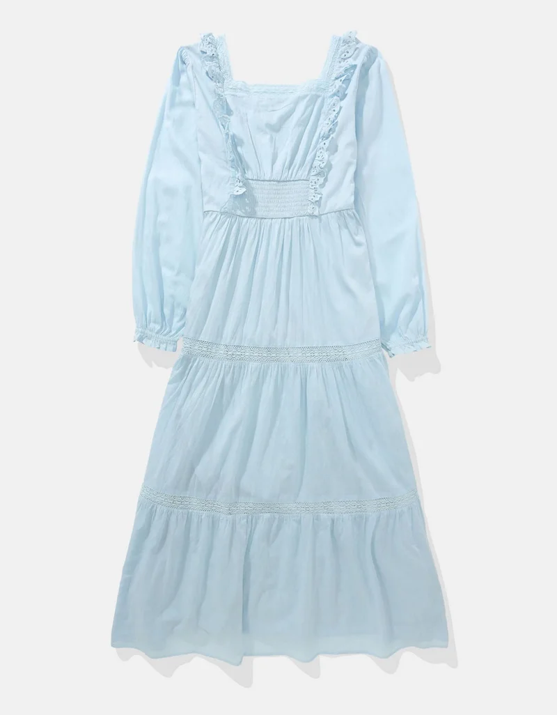 American Eagle  AE Long-Sleeve Tiered Embroidered Midi Dress for Women | Best Price UAE