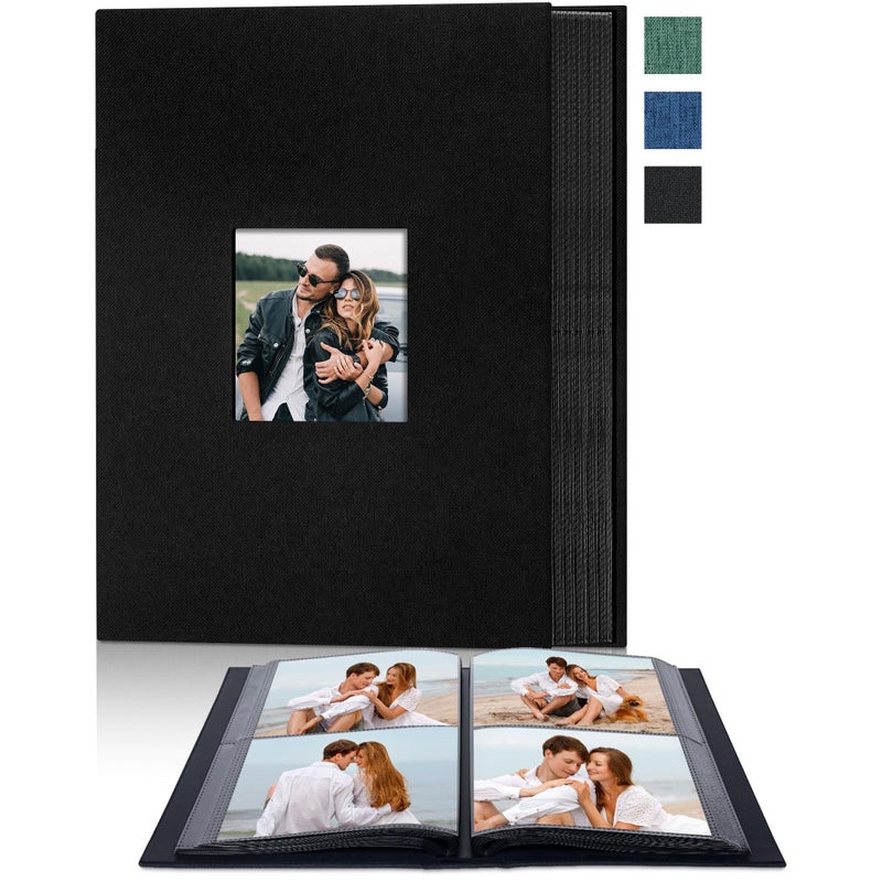 Remowith Cloth Cover Photo Album 4x6 with DIY Square Window Slip in Photo Book for Travel, Wedding, Anniversary 200 Pockets Black - Image 1