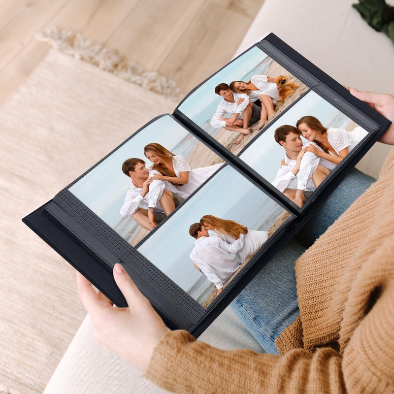 Remowith Cloth Cover Photo Album 4x6 with DIY Square Window Slip in Photo Book for Travel, Wedding, Anniversary 200 Pockets Black - Image 4