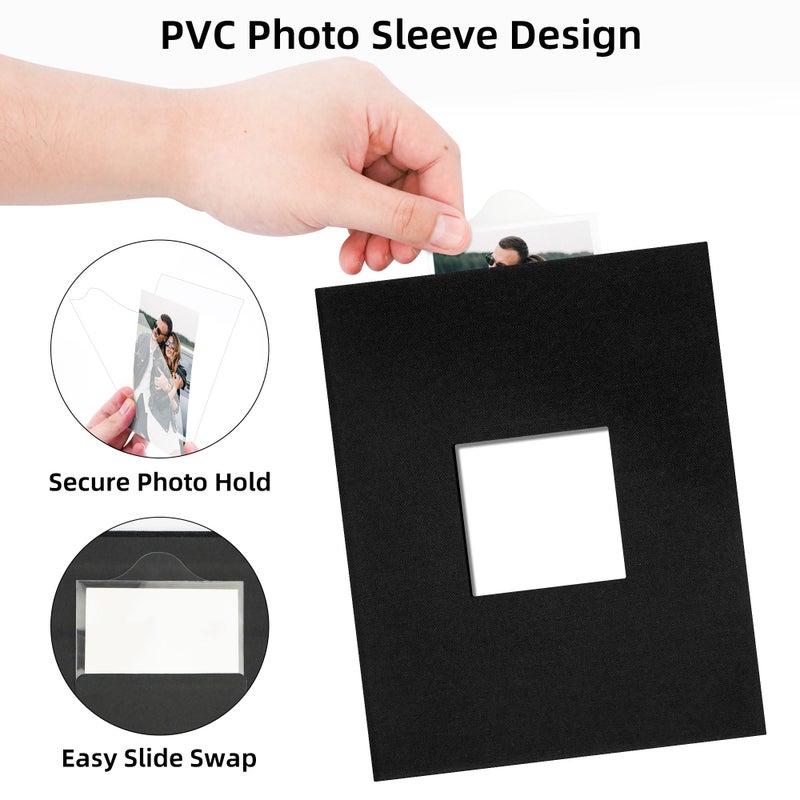 Remowith Cloth Cover Photo Album 4x6 with DIY Square Window Slip in Photo Book for Travel, Wedding, Anniversary 200 Pockets Black - Image 3