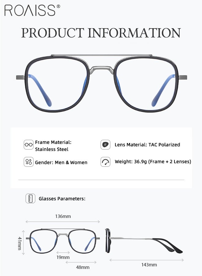 roaiss 3-in-1 Magnetic Polarized Foldable Clip-On Sunglasses Set, Blue Light Blocking Glasses with Magnetic Polarized Lens and Magnetic Night Vision Lens, Versatile Driving Eyewear for Men - Image 4