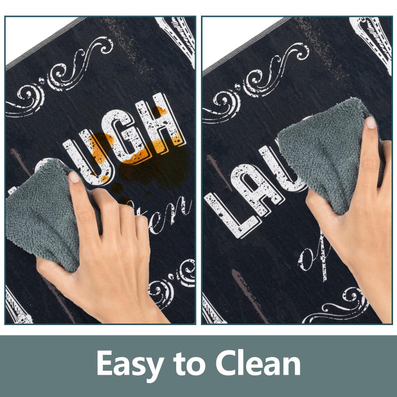 Carvapet 2 Pieces Kitchen Rug Set Non-Slip Backing Mat Throw for Kitchen Doormat Runner, Motto Design, Blackish/Dark Grey (17"x48"+17"x24") - Image 3