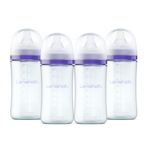 Lansinoh Glass Baby Bottles AntiColic 8 Ounces 4 Count Bottles for Feeding Baby Essentials Includes 4 Medium Flow Nipples Size M - Image 1