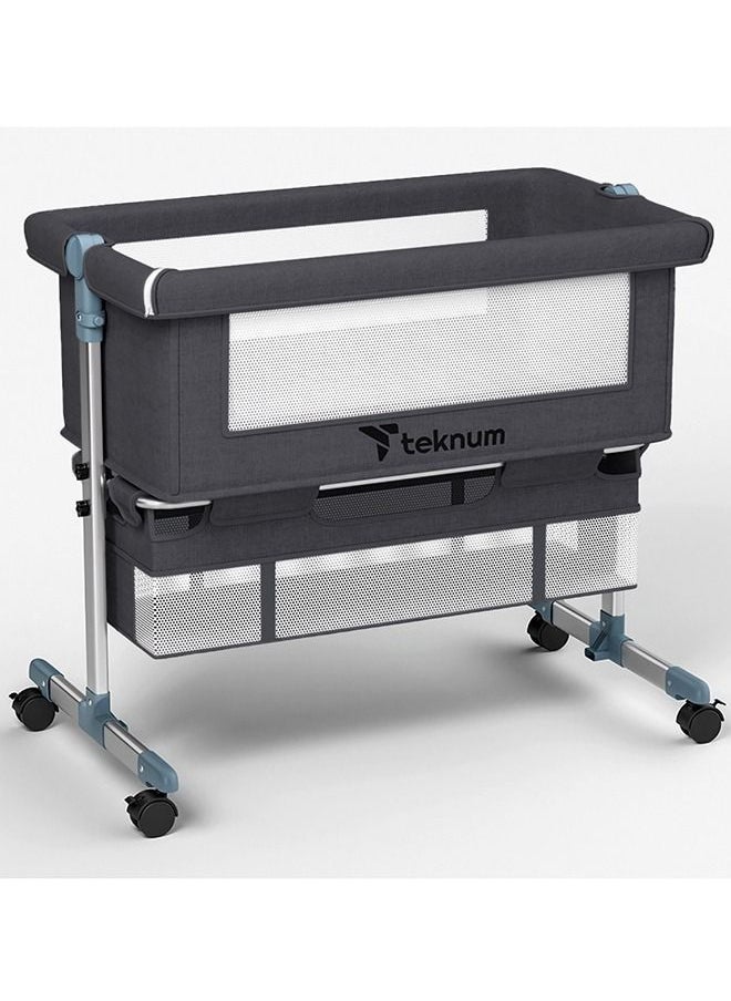TEKNUM Moonlight Bedside Crib, Horizontally Adjustable - Dark Grey  - Image 2